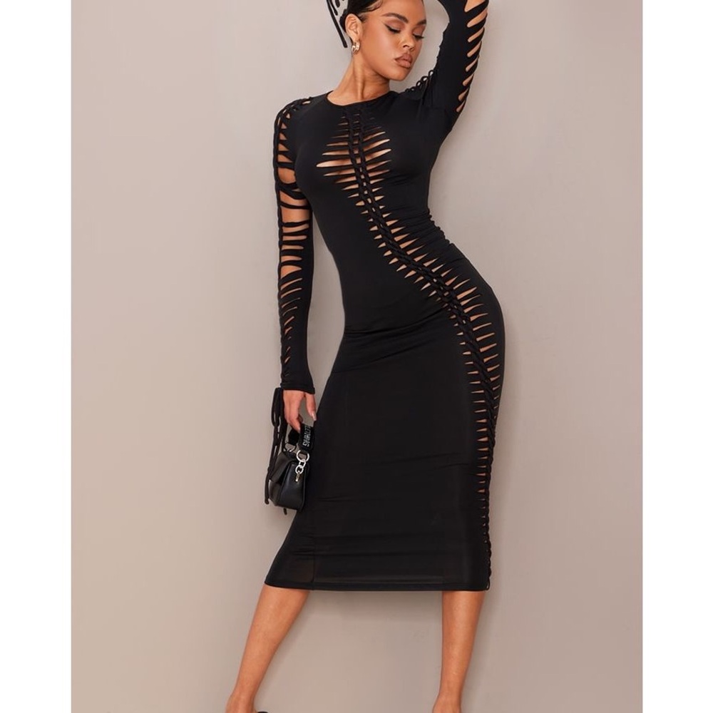 PrettyLittleThing Extreme Black Cut-Out Dress NWT sz US 12 (UK 16)
